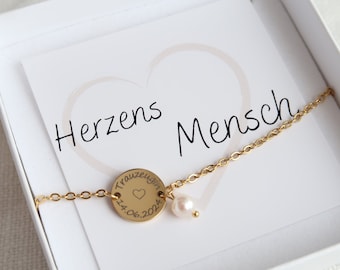 Personalisiertes Armband mit Gravur, Armband mit Süßwasserperle aus Edelstahl in Silber oder 18K vergoldet, Weihnachtsgeschenk