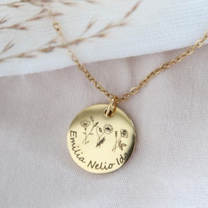 Birth flower necklace - name necklace - necklace with engraving - flower necklace - gift for her - gift - birth - mom