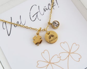 Birthstone necklace - personalized necklace stainless steel - necklace with engraving - clover necklace - lucky charm - encouragement