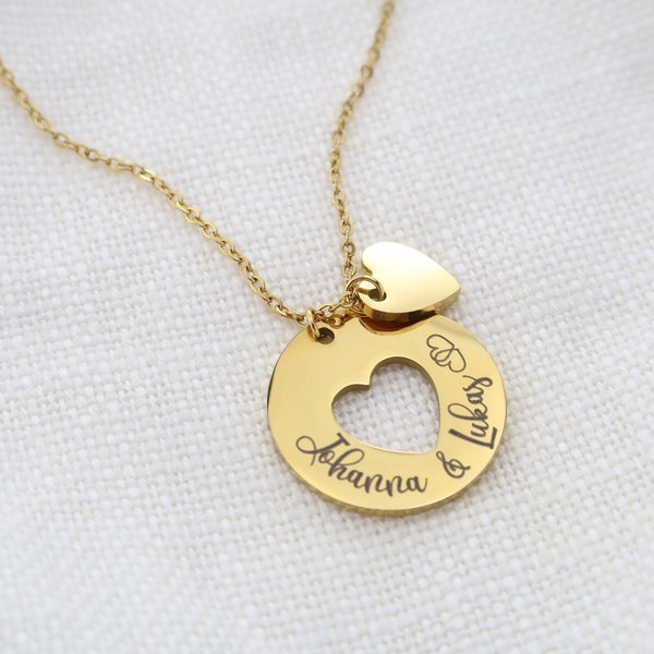 Personalisierte Herz Kette mit Gravur, Familienkette, Mama Halskette, Mama Geschenk, Tante, Oma, Patin, Schwester, Großmutter