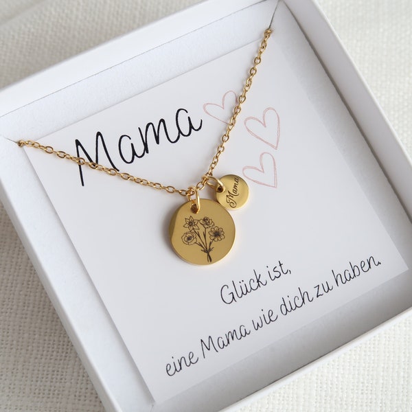 Geburtsblumenstrauß personalisierbar, Familienkette, Muttertagsgeschenk, Geschenk Mama, personalisiertes Weihnachtsgeschenk