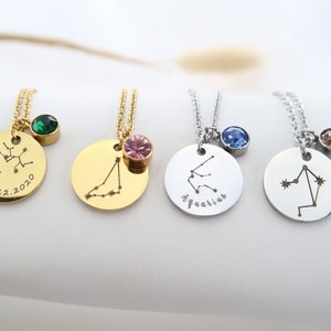 Zodiac sign necklace with birthstone, necklace with zodiac sign engraving, necklace made of stainless steel in silver or 18K gold plated, Christmas gift image 3