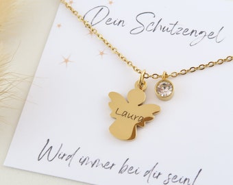 Guardian Angel Necklace - Angel Pendant - Birthstone Necklace - Christening Necklace - Encouragement Necklace - Gift