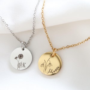 Birth flower necklace customizable - stainless steel necklace in silver or 18K gold-plated - Christmas gift