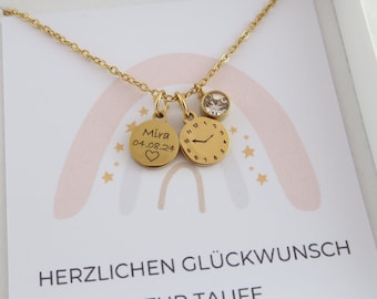 Personalisierte Kette - Geburtsstein Halskette - Edelstahlkette - Silber Gold Roségold - Geschenk - Taufe - Geburt - Mama