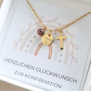 Personalized Necklace - Birthstone Necklace - Stainless Steel Chain - Silver Gold Rose Gold - Gift - Baptism - Communion - Confirmation