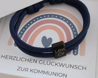 Armband mit Gravur - Namensarmband - Segeltau Armband - Geschenk - Taufe - Kommunion - Konfirmation