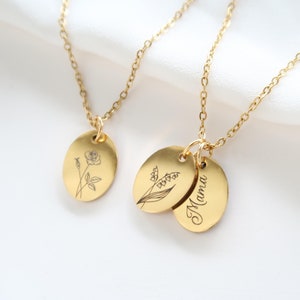Birth flower necklace - name necklace - necklace with engraving - flower necklace - gift for her - gift - birth - mom