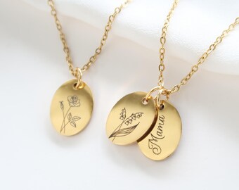 Geburtsblumenkette - Namenskette - Halskette mit Gravur - Blumenkette - Geschenk für Sie - Geschenk - Geburt - Mama