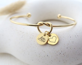 Knot bracelet personalized with engraving plate, bangle made of stainless steel in silver or 18K gold-plated, personalized Christmas gift
