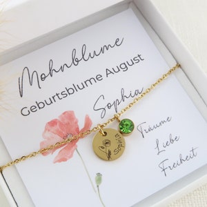Geburtsblume Armband - Armband mit Geburtsstein - mit personalisierbarer Grußkarte - personalisiertes Geschenk