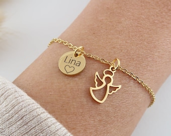 Schutzengel Armband - Armband mit Gravur - Namensarmband - Edelstahl - Geschenk - Kommunion - Konfirmation - Glücksbringer Anhänger