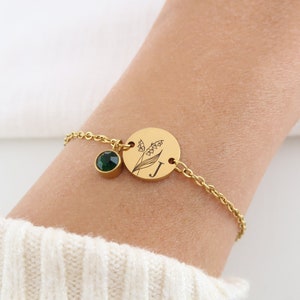 Personalized Birthstone Bracelet - Stainless Steel in Silver, Rose or Gold - Gift for Mom, Girlfriend, Birth