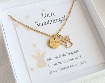 Beschermengelketting, wensgravure, schoolinschrijvingscadeau, gepersonaliseerd cadeau, geluksbrenger, communie, bevestiging