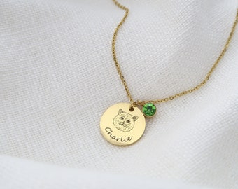 Personalized Cat Necklace with Birthstone, Pet Memorial Necklace, Personalized Christmas Gift