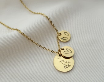 Gepersonaliseerde ketting kat en naamgravure van roestvrij staal in zilver of 18K verguld, gepersonaliseerd kerstcadeau