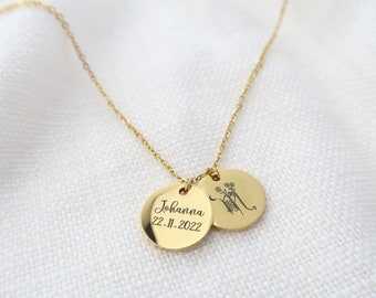 Personalized zodiac sign necklace made of stainless steel in silver or 18K gold plated, personalized Christmas gift