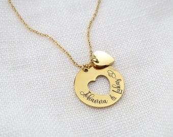 Personalized heart necklace with engraving, family necklace, mom necklace, mom gift, aunt, grandma, godmother, sister, grandmother