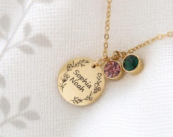 Personalisierte Namenskette mit Geburtsstein - Kette aus Edelstahl in Silber oder 18K vergoldet - personalisiertes Weihnachtsgeschenk