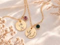 Personalized birth flower necklace with birthstone - stainless steel necklace in silver or 18K gold plated - Christmas gift