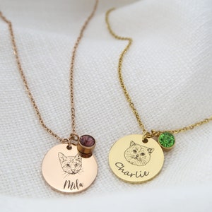 Personalized Cat Necklace with Birthstone, Pet Memorial Necklace, Personalized Christmas Gift image 2