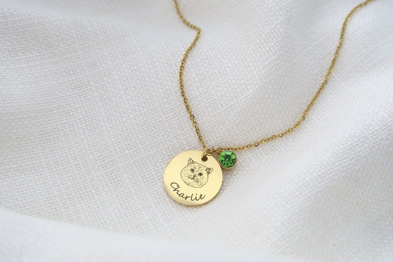 Personalized Cat Necklace with Birthstone, Pet Memorial Necklace, Personalized Christmas Gift image 1