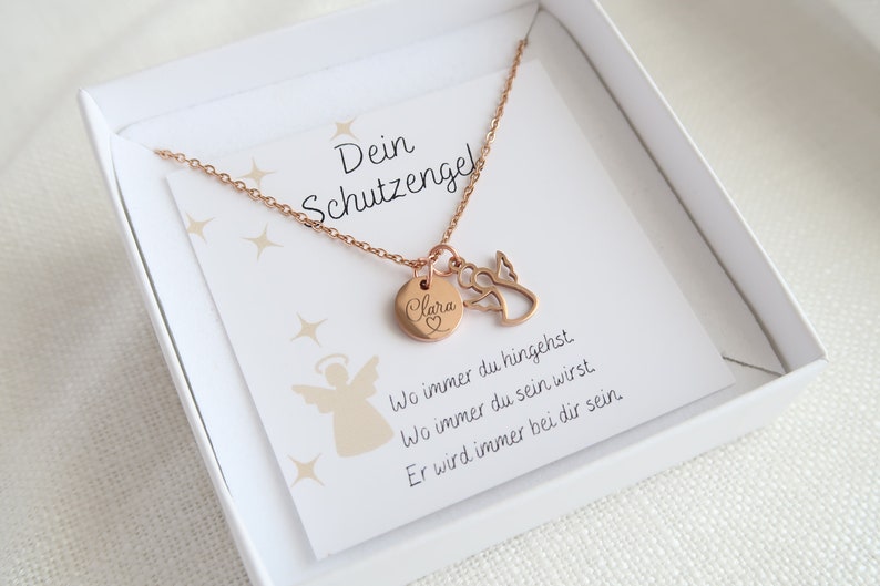 Kette Schutzengel, Wunsch Gravur, Geschenk Einschulung, personalisiertes Geschenk, Glücksbringer, Kommunion, Konfirmation Bild 2