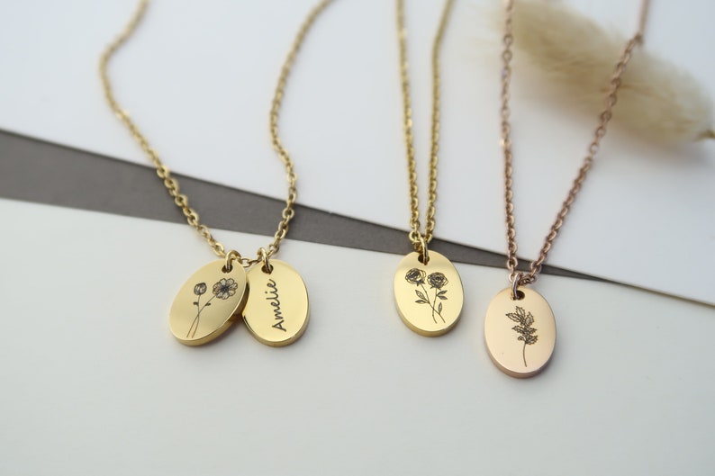 Personalized birth flower necklace, necklace made of stainless steel in silver or 18K gold plated, Christmas gift for her image 5