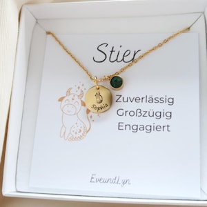 Kinder Sternzeichen Kette - Geburtsstein Halskette - Namenskette - personalisierbare Grußkarte - Geschenk für Kind - Geburtstagsgeschenke