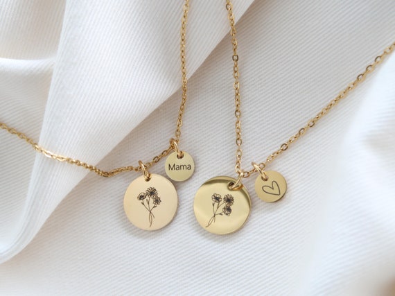 Geburtsblumenkette - personalisierte Kette - gravierte Halskette - Edelstahl in Gold, Rosé und Silber - Geschenk - Mama - Oma