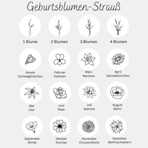 Geburtsblumenstrauß personalisierbar, Familienkette, Muttertagsgeschenk, Geschenk Mama, personalisiertes Weihnachtsgeschenk Bild 3