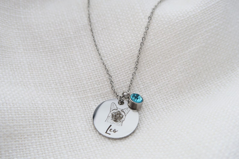Personalized Cat Necklace with Birthstone, Pet Memorial Necklace, Personalized Christmas Gift image 3