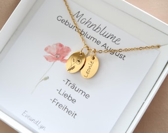 Geburtsblumenkette - Namenskette - Halskette mit Gravur - Geschenk für Sie - Geschenk - Geburt - Mama