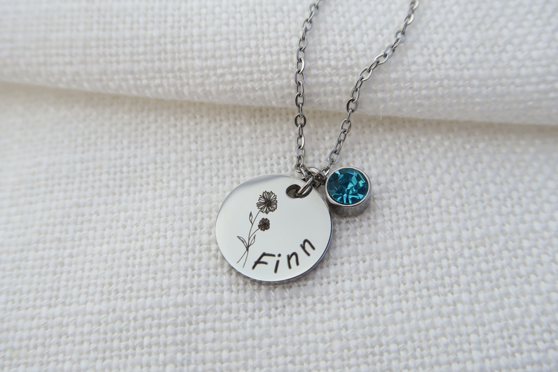 Geburtsblumen Kette personalisierbar mit Geburtsstein - Etsy.de