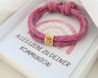 Armband mit Gravur - Namensarmband - Segeltau Armband - Geschenk - Taufe - Kommunion - Konfirmation