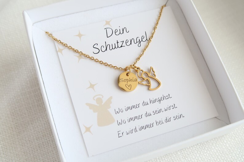 Kette Schutzengel, Wunsch Gravur, Geschenk Einschulung, personalisiertes Geschenk, Glücksbringer, Kommunion, Konfirmation Bild 1