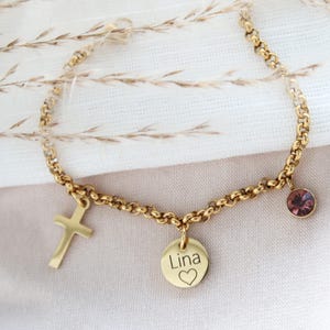 Personalized bracelet with birthstone - bracelet with engraving - personalized bracelet - stainless steel - silver gold, rose