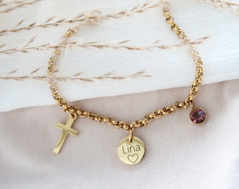 Personalized bracelet with birthstone - bracelet with engraving - personalized bracelet - stainless steel - silver, gold, rose