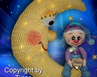 DEUTSCH!!! PDF pattern deutsch Häkelanleitung amigurumi crochet Music box Moon, Spieluhr Moony mit Baby