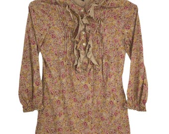 Blusa Lauren Ralph Lauren com babados frontais, estampa floral, estilo boho, anos 80, 90, escritório, tamanho médio