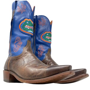 Lucchese 1883 UF Florida Gators Leather Boots Western Cowboy Brown Blue Mens 9D VINTAGE Lucchese 1883 UF Florida Gators Leather Boots  main image 4