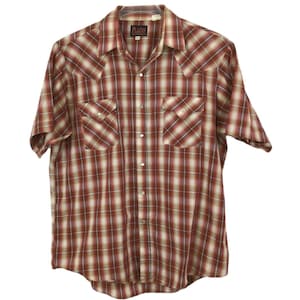 Vintage Plains Pearl Snap Button Up Shirt Western Wear Cowboy Rodeo Rockabilly L