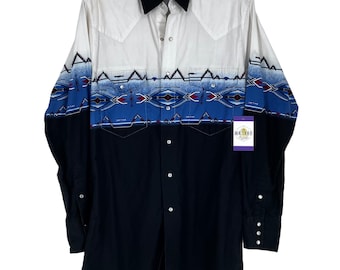 Vtg Cumberland Outfitters Pearl Snap Western Aztec Print Stripe M Long Sleeve