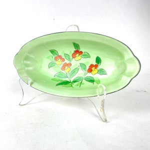 Vintage Trinket Dish Mid 20th Century Porcelain Hand Painted Green Japan Floral