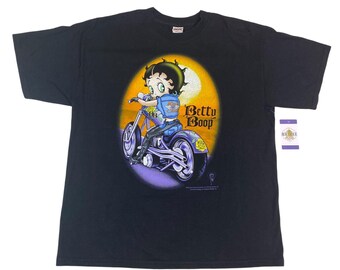 Vintage 90s Betty Boop Biker Betty T-shirt XL Black NJ Croce Made