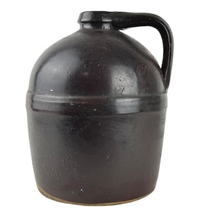 Vintage Stoneware Jug w/ Handle Dark Brown 8&quot; Crock Primitive Syrup Whiskey
