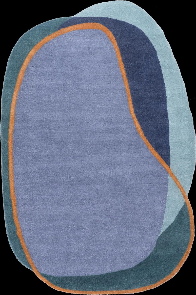 Buy Irregular Rug Blue Color Rectangle Shape Irregular Rugs 5x7, 5x8