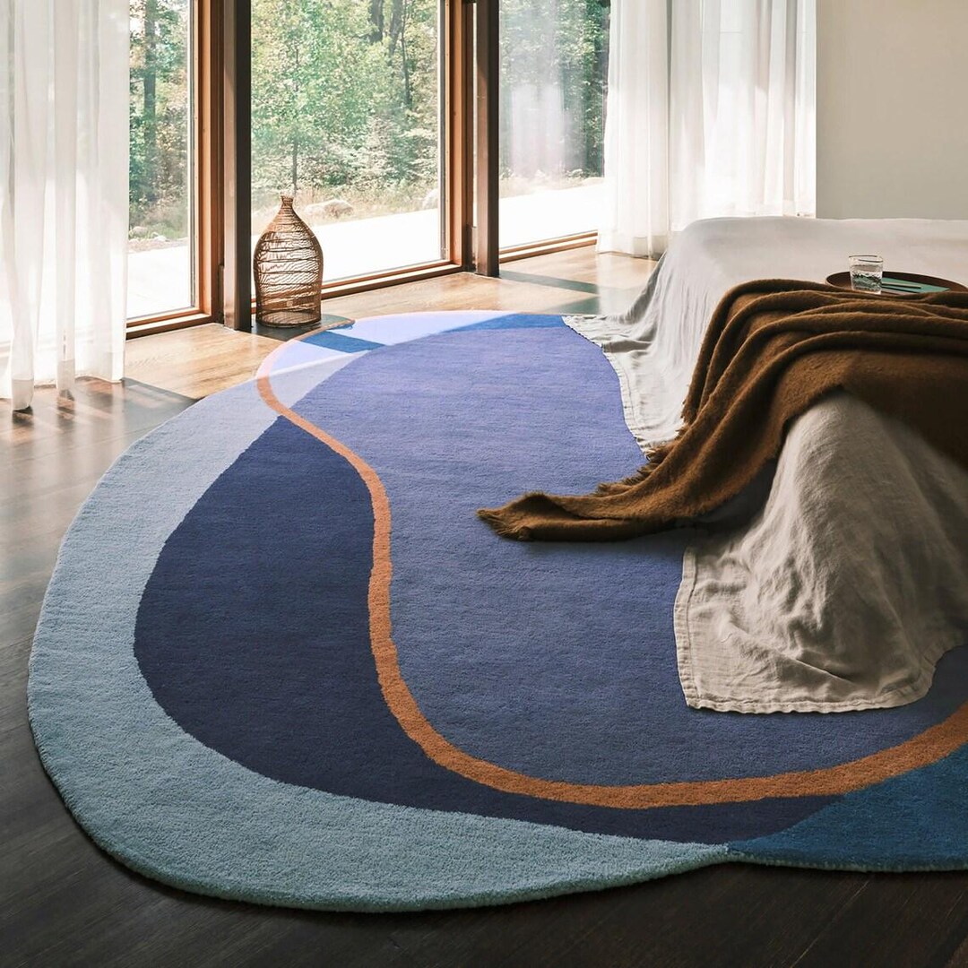 Buy Irregular Rug Blue Color Rectangle Shape Irregular Rugs 5x7, 5x8