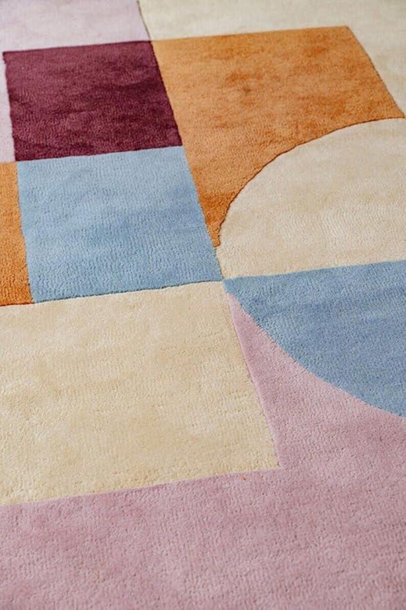 Area Rug 8x10, 9x13 10x10, 10x14 Woolen Carpet Geometric Design Hand