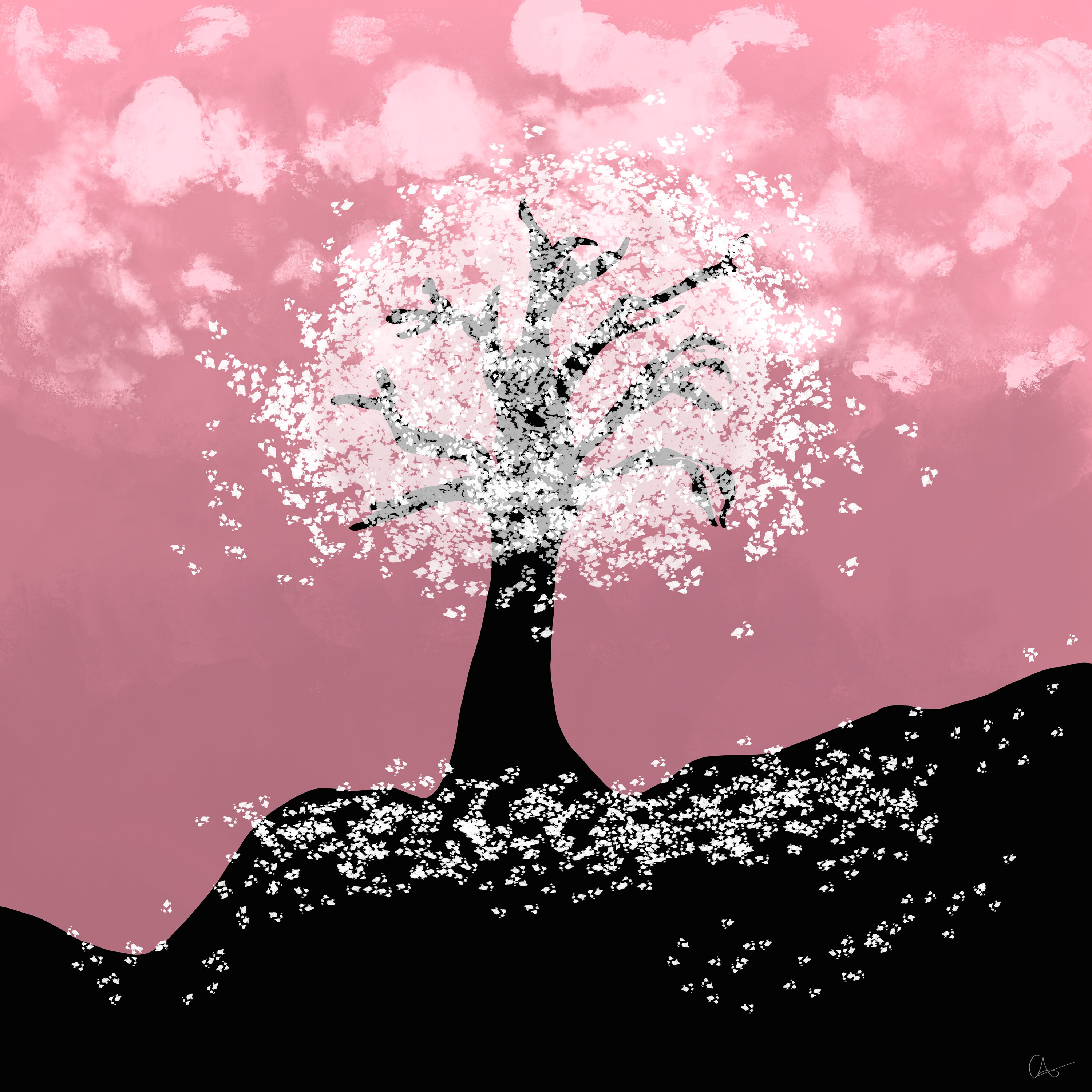 Calming Tree Drawing Powder Pink Calming Tree Instant Digital Download Print for Decor ...